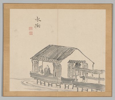 Dobbelt album af landskabsstudier efter Ikeno Taiga, bind 2 blad 29, 1700-tallet. af Aoki Shukuya