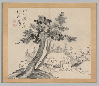 Dobbelt album af landskabsstudier efter Ikeno Taiga, bind 2 blad 32, 1700-tallet. af Aoki Shukuya