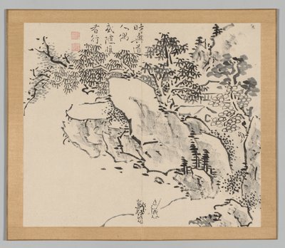 Dobbelt album af landskabsstudier efter Ikeno Taiga, bind 2 blad 34, 1700-tallet. af Aoki Shukuya
