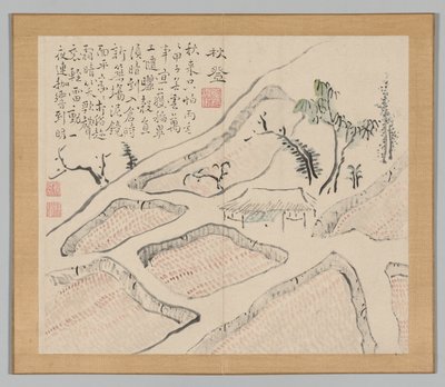 Dobbelt album af landskabsstudier efter Ikeno Taiga, bind 2 blad 35, 1700-tallet. af Aoki Shukuya