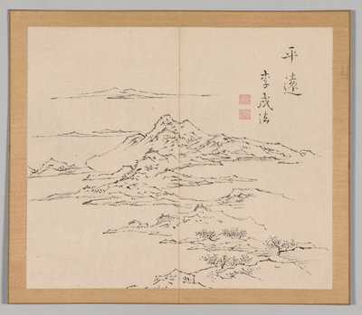 Dobbelt album af landskabsstudier efter Ikeno Taiga, bind 2 blad 8, 1700-tallet. af Aoki Shukuya