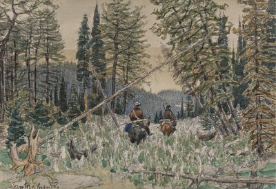Jægere til hest i en fyrreskov af Apollinari Mikhailovich Vasnetsov