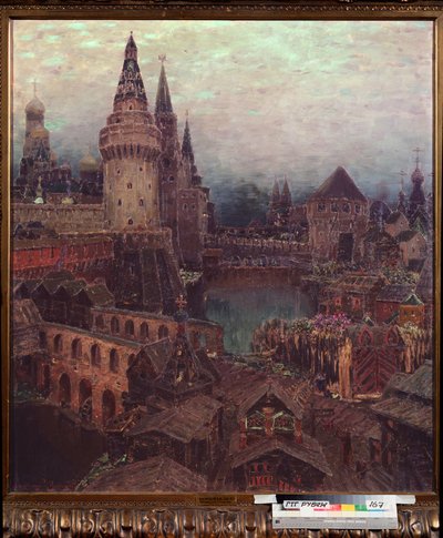 Moskva i det 17. århundrede, Dawn at the Resurrection Gate - Maleri af Appolinari Mikhaylovich Vasnetsov (1856-1933), olie på lærred af Apollinari Mikhailovich Vasnetsov