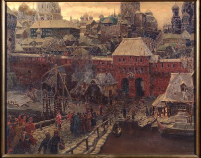 Moskva i det 17. århundrede, Moskvoretsky-broen og vandporten - Maleri af Appolinari Mikhaylovich Vasnetsov (1856-1933), olie på lærred af Apollinari Mikhailovich Vasnetsov