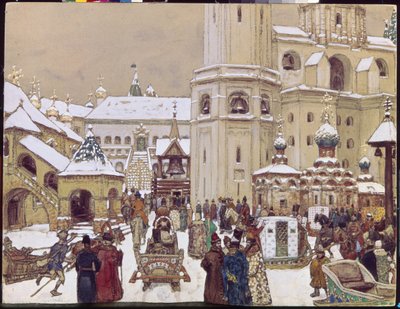 Placer Ivan den Store i Kreml i det 17. århundrede. (Katedralpladsen, Moskva). Værk af Appolinari Mikhaylovich Vasnetsov (1856-1933), blyant og akvarel på papir af Apollinari Mikhailovich Vasnetsov