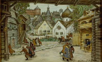 Scenedesign til operaen The Oprichnik The Guardsman af Pyotr Tchaikovsky, 1911 af Apollinari Mikhailovich Vasnetsov