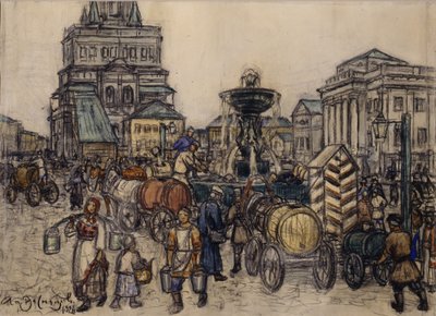 Springvandet på Sukharevskaya-pladsen i det 19. århundrede, 1921 af Apollinari Mikhailovich Vasnetsov