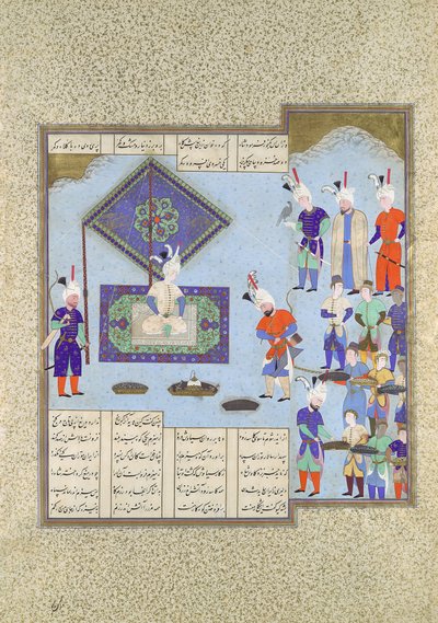 Kai Khusraus krigspriser er lovet, Folio 225v fra Shahnama..., ca. 1530. af Aqa Mirak
