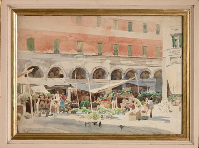 Fruit Market (akvarel på papir på karton) af Arcangelo Salvarani