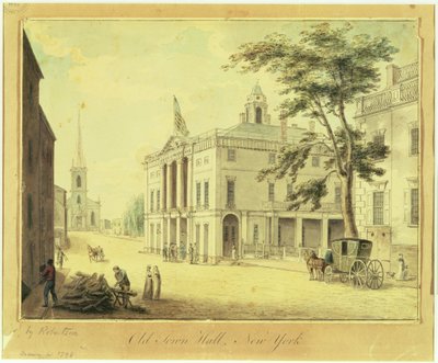 The Old Town Hall (Federal Hall) New York City, 1798 (grafit, wc, pen og blæk på papir) af Archibald Robertson