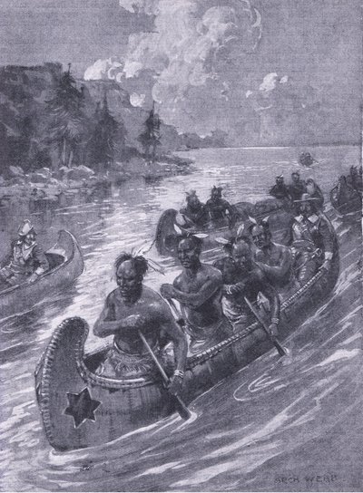 Rejsen, der førte til stedet i Quebec, illustration fra Cassells Romance of Famous Lives, ca. 1940 af Archibald Webb