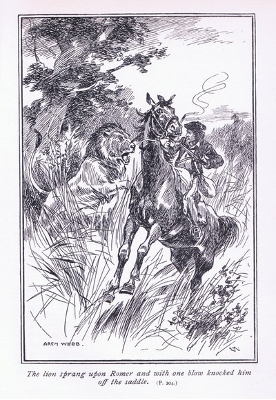 Løven sprang over Romer og slog ham med et slag af sadlen, 1900-tallet af Archibald Webb