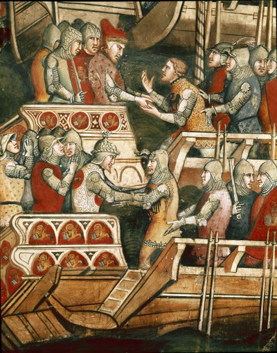 Søslag i Punta Salvore i Trieste-bugten. Detalje af gidseludvekslingerne (Fresco af Aretino Luca Spinello or Spinelli