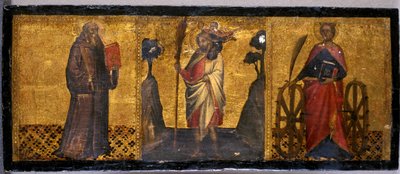 St. Benedikt, Skt. Christopher og St. Catherine, ca. 1400 (tempera på poppeltræ) af Aretino Luca Spinello or Spinelli