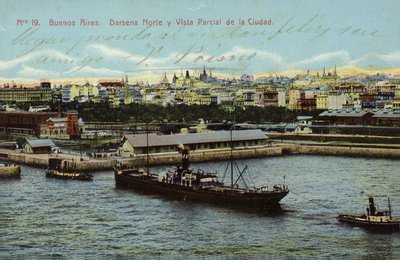 Norddok og delvis udsigt over byen, Buenos Aires, Argentina (farvet foto) af Argentinian Photographer