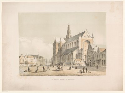 Udsigt over Sint-Bavo Kirke og Grote Markt i Haarlem Groote Markt i Haarlem (titel på objekt) af Arie Ketting de Koningh