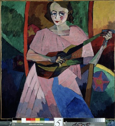 Kvinde med en guitar (Lady with a Guitar). Maleri af Aristarkh Vasilyevich Lentulov (Lentulov) (1882-1943), olie på lærred af Aristarkh Vasilievic Lentulov