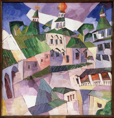 Kloster. Biskoppens domstol i det nye Jerusalem-kloster i Rusland. (Monastery. Bishop Courtyard in the New Jerusalem Monastery). Maleri af Aristarkh Vasilyevich Lentulov (Lentulov) (1882-1943), olie på lærred af Aristarkh Vasilievic Lentulov