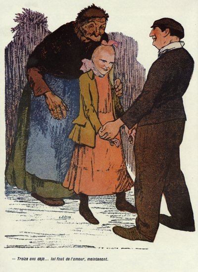 "Tretten år allerede ... du har brug for kærlighed nu." Illustration af Delannoy til det franske magasin "" L