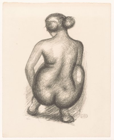 Hugsiddende nøgen kvinde set bagfra Femme acroupie de dos (original titel) af Aristide Maillol (signed by artist)