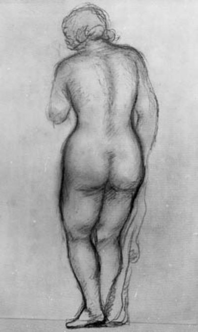 Stående kvindelig model, set fra ryggen af Aristide Maillol