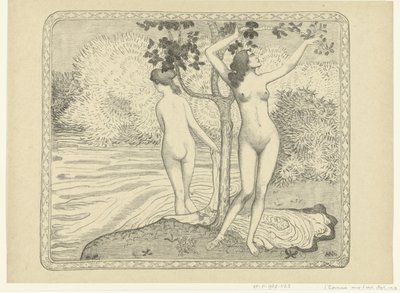 Twee badende kvinder ved vandkant Zomer To nøgne badende under et træ ved vandet Sommer The Trial (serietitel) af Aristide Maillol