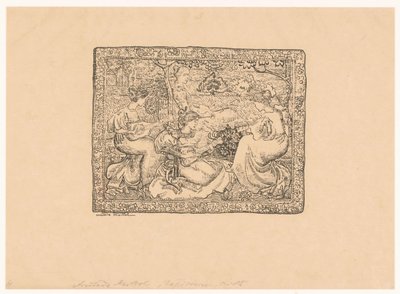 Tapet med fire musikskabende kvinder i et landskab Concert champêtre (original titel) af Aristide Maillol