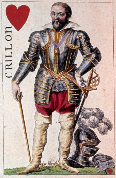 Repræsentation af Louis de Balbes de Berton, ridder med tilnavnet den modige Crillon. Detalje af et spillekort lavet af Gustave Houbigant (1789-1862) 1800-tallets Paris B.N. af Armand Gustave Houbigant