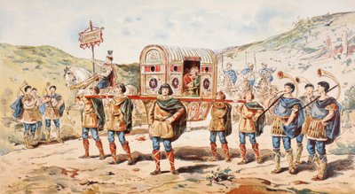 En adelskvinde fra det 9. århundrede båret i et kuld af fire mænd af Armand Jean Heins