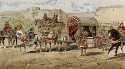 Transport af en frankisk prins fra Karl den Stores tid, 9. århundrede af Armand Jean Heins