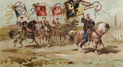 Ryttere med bannere fra Hanseforbundet og nogle af dets medlemsbyer, Spanske Holland, 1500-tallet af Armand Jean Heins