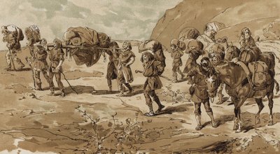 Kuld, bærere og læssede muldyr, korstogenes tid, 11. århundrede af Armand Jean Heins