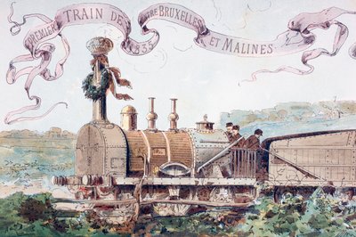 Billede, der fejrer det første tog fra Bruxelles til Mechlin i 1835, 1886 af Armand Jean Heins