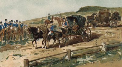 Postilioner, vogn og postvogn, Holland, 1800-tallet af Armand Jean Heins