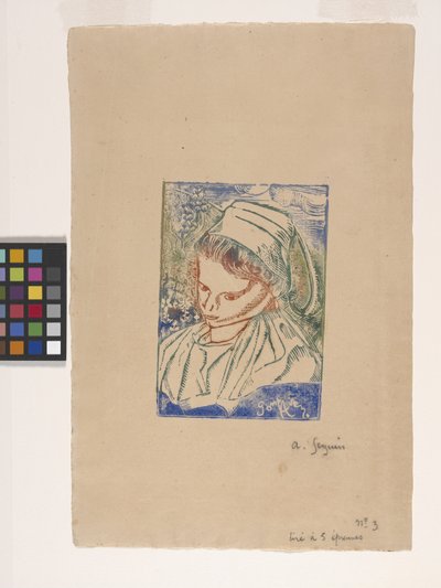 Bretonne De Pont-Aven (Bretonsk kvinde fra Pont-Aven) (træbloktryk med dukkefarve) af Armand Séguin