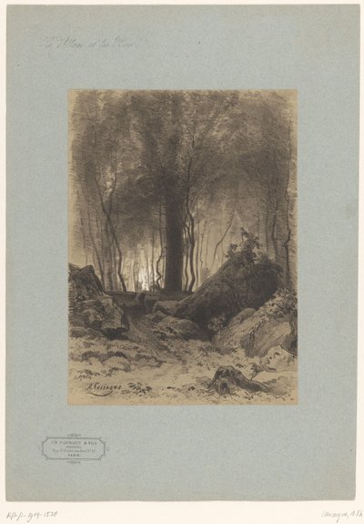 Skovudsigt med kampesten Landskaber med landsbyer og skov (serietitel) Le village et les bois (serietitel på objekt) af Armand Theophile Cassagne