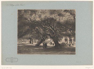 Egetræer ved kirken Cimiez Les Chênes verts de Cimiés, Nice (titel på objekt) Landskaber med landsbyer og skov (serietitel) Le village et les bois (serietitel på objekt) af Armand Theophile Cassagne