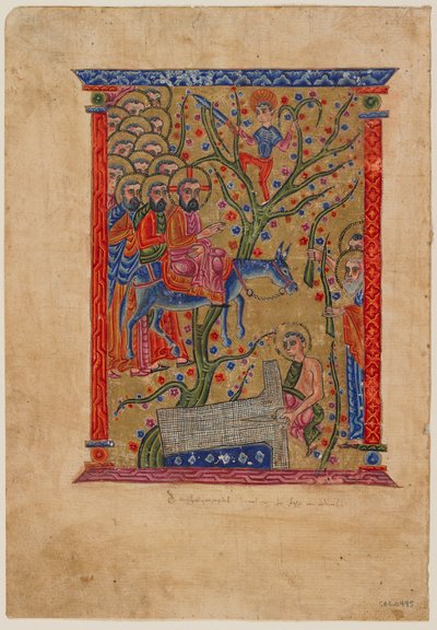 Folio fra et armensk manuskript: Indtoget i Jerusalem, ca. 1500 (blæk, uigennemsigtigt wc og guld på papir) af Armenian School