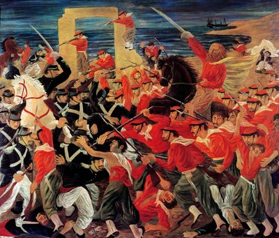 Slaget ved Milazzo udkæmpet mellem 17. og 24. juli 1860 (olie på lærred) af Arnaldo Badodi