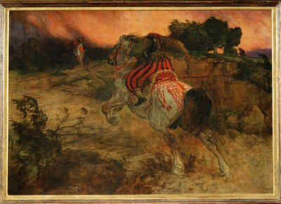 Astolphe flygter med hovedet af kæmpen Orrile -1874 ... (maleri på lærred) af Arnold Böcklin