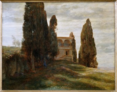 Italienische Villa im Fruehling - Italiensk villa i foråret ... (maleri på lærred) af Arnold Böcklin