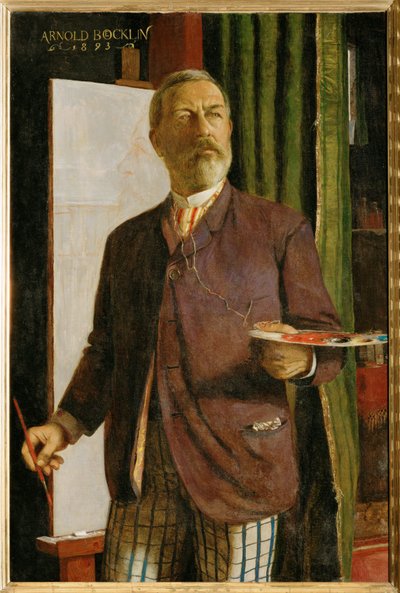 Selbstportrait im Studio - Selvportræt i sit atelier ... (maleri på lærred) af Arnold Böcklin