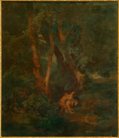 Udkant af skoven med faun og nymfe (eller faun, en der kæmper af Arnold Böcklin