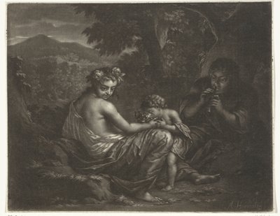 Hyrdinde og hyrde med deres barn af Arnold Houbraken