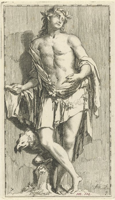 Personificering af poesien Digtkonst (titel på objekt) Enogfyrre stykker, flere Sinne-statuer (serietitel) af Arnold Houbraken