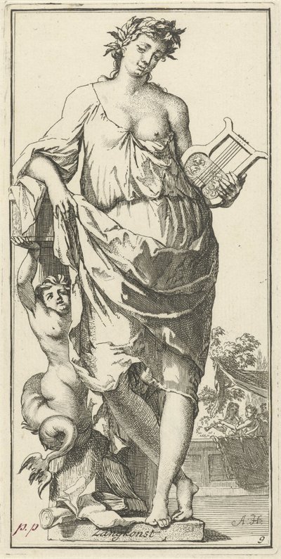 Personificering af sangkunsten Singing Konst (titel på objekt) Enogfyrre stykker, flere Sinne-statuer (serietitel) af Arnold Houbraken