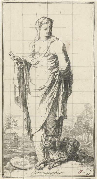 Personificering af troskab Trofasthed (titel på objekt) Enogfyrre stykker, flere Sinne-statuer (serietitel) af Arnold Houbraken