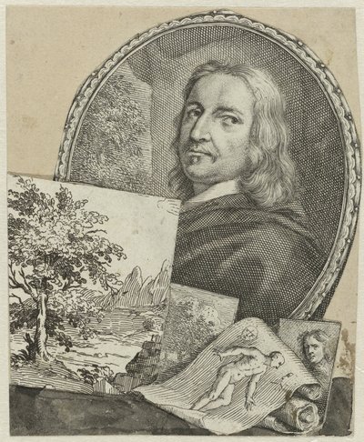 Portræt af Philippe de Champaigne i collage af Arnold Houbraken