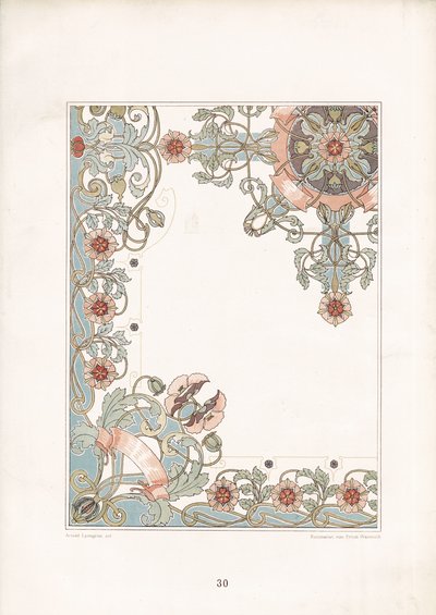 Art Nouveau Poppy Border Ornament (litografi) af Arnold Lyongrün