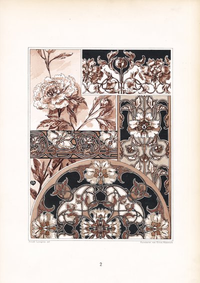 Monokrome nelliker og ornamenter (litografi) af Arnold Lyongrün